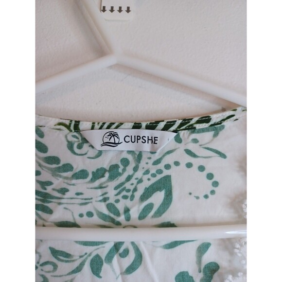 Cupshe Cover Up Tropical Dress Womens O/S Green White Floral V Neck Boho Sleeves - Picture 5 of 9